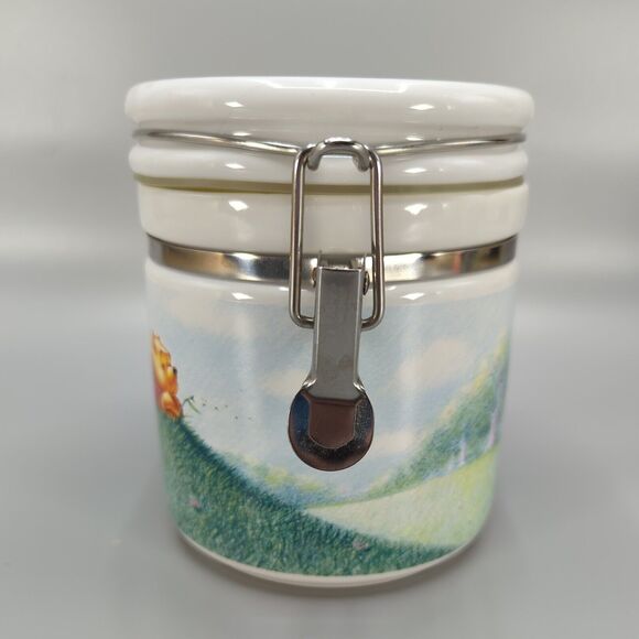 Disney Simply Pooh 6" Latched Lid Ceramic Crock Storage Jar Canister - Picture 3 of 10